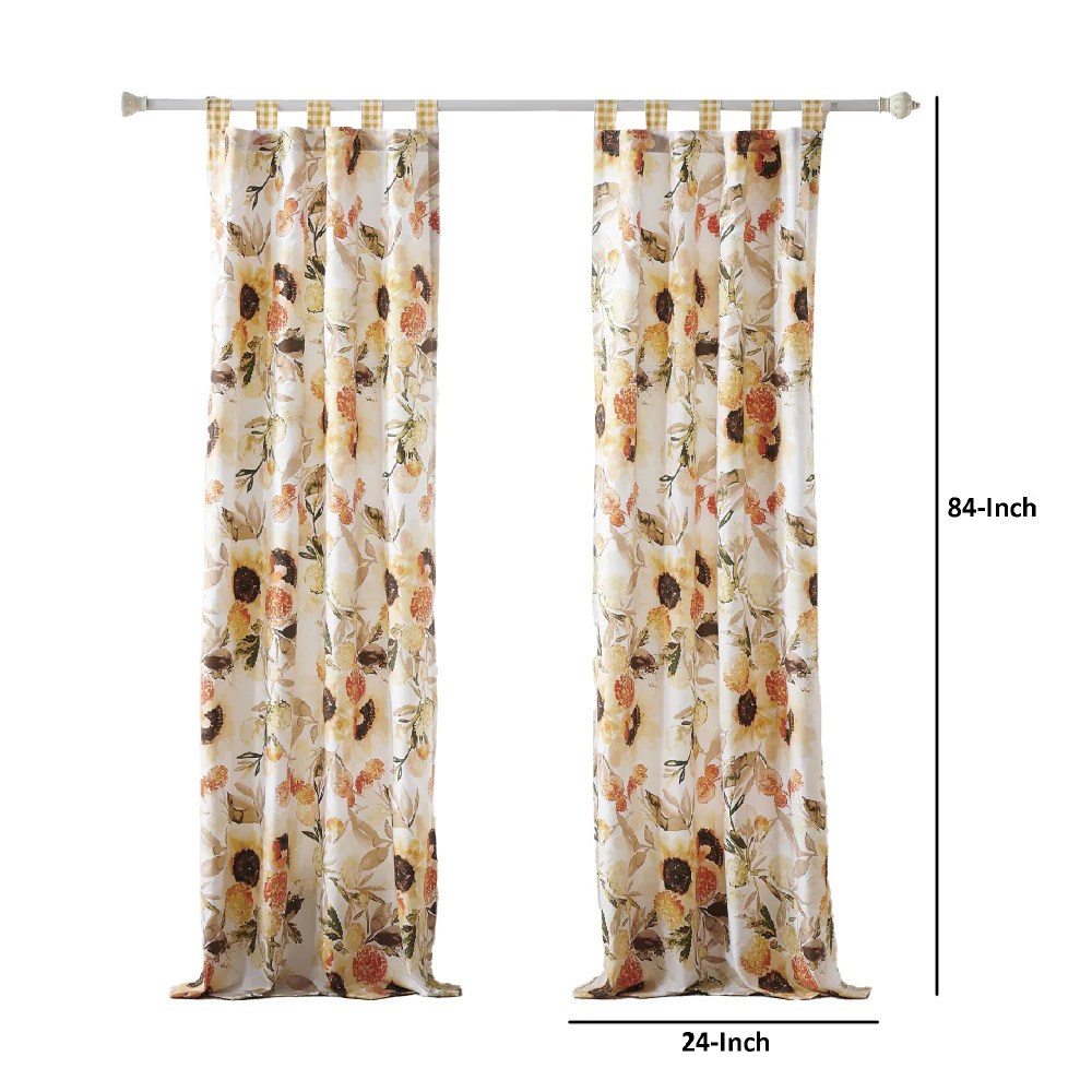 Kelsa Watercolor Sunflower Curtains, 84x42 Inch, Gold Gingham Ruffles, Tab Top, Blackout, Microfiber, Set of 2