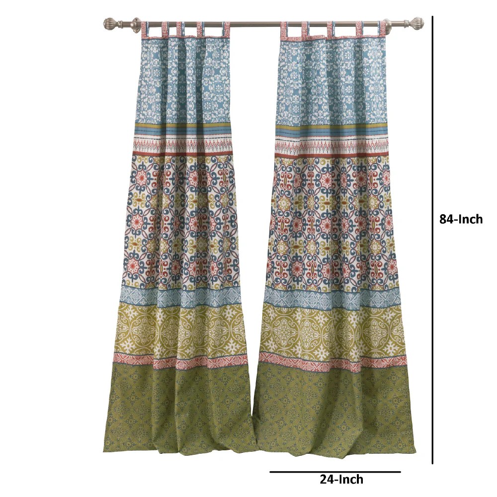 Kaw 84x42 Inch Multicolor Geometric Polyester Tab Top Curtains, Privacy Light Blocking, Bohemian Mid Century Modern Window Panel Set (2 Panels & Tiebacks)