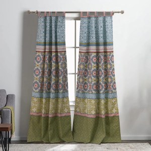Kaw 84x42 Inch Multicolor Geometric Polyester Tab Top Curtains, Privacy Light Blocking, Bohemian Mid Century Modern Window Panel Set (2 Panels & Tiebacks)