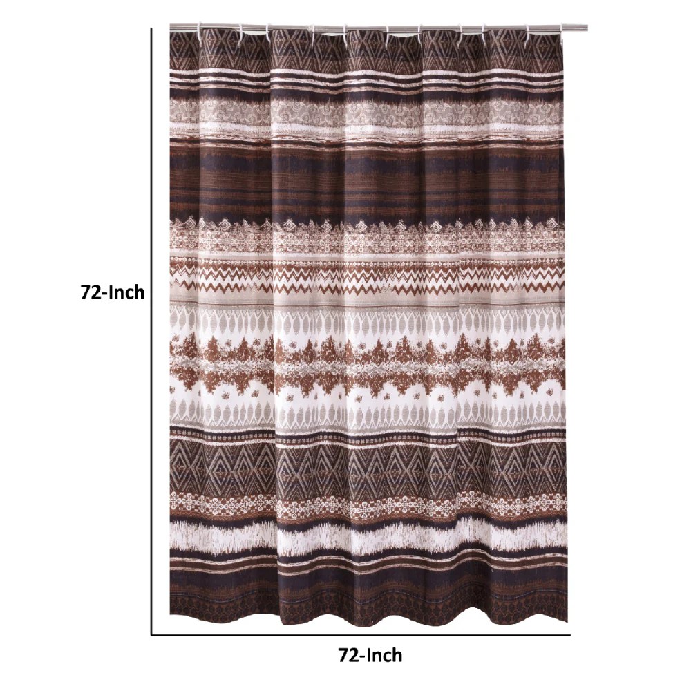 Roca 72x72 Inch Shower Curtain - Coffee Brown Striped Polyester, Tribal Pattern, Buttonhole, Modern Bathroom Decor
