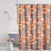 Gin 72x72 Inch Orange Microfiber Shower Curtain, Deer Bear Mountain Fauna Print, Waterproof Liner Ready, Machine Washable