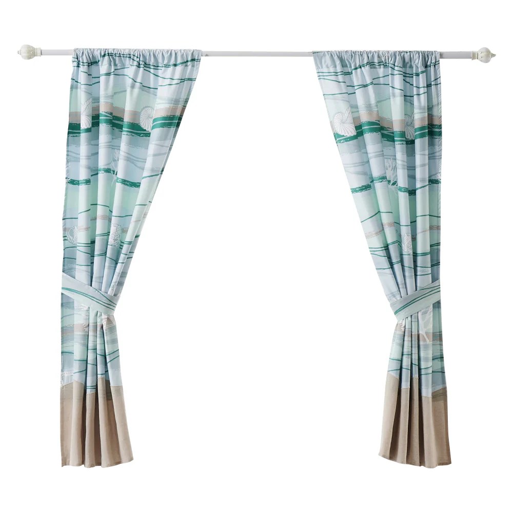 Vira 63 Inch Ocean Wave Beach Curtains, Linen Cotton Blend, Rod Pocket, 2 Panels, Tiebacks, Privacy Liner, Machine Washable