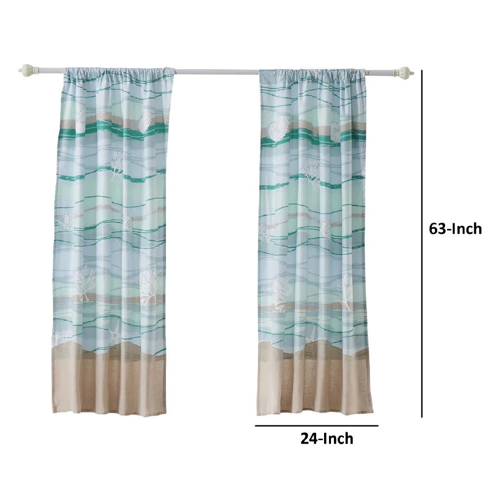 Vira 63 Inch Ocean Wave Beach Curtains, Linen Cotton Blend, Rod Pocket, 2 Panels, Tiebacks, Privacy Liner, Machine Washable