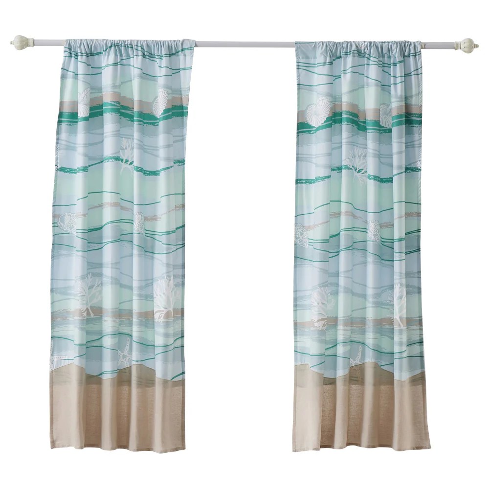 Vira 63 Inch Ocean Wave Beach Curtains, Linen Cotton Blend, Rod Pocket, 2 Panels, Tiebacks, Privacy Liner, Machine Washable