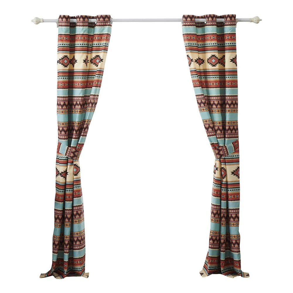 Southwest Microfiber Grommet Curtains 84 Inch, Geometric Print, 2 Panels + Tiebacks, Privacy Lined, Machine Washable