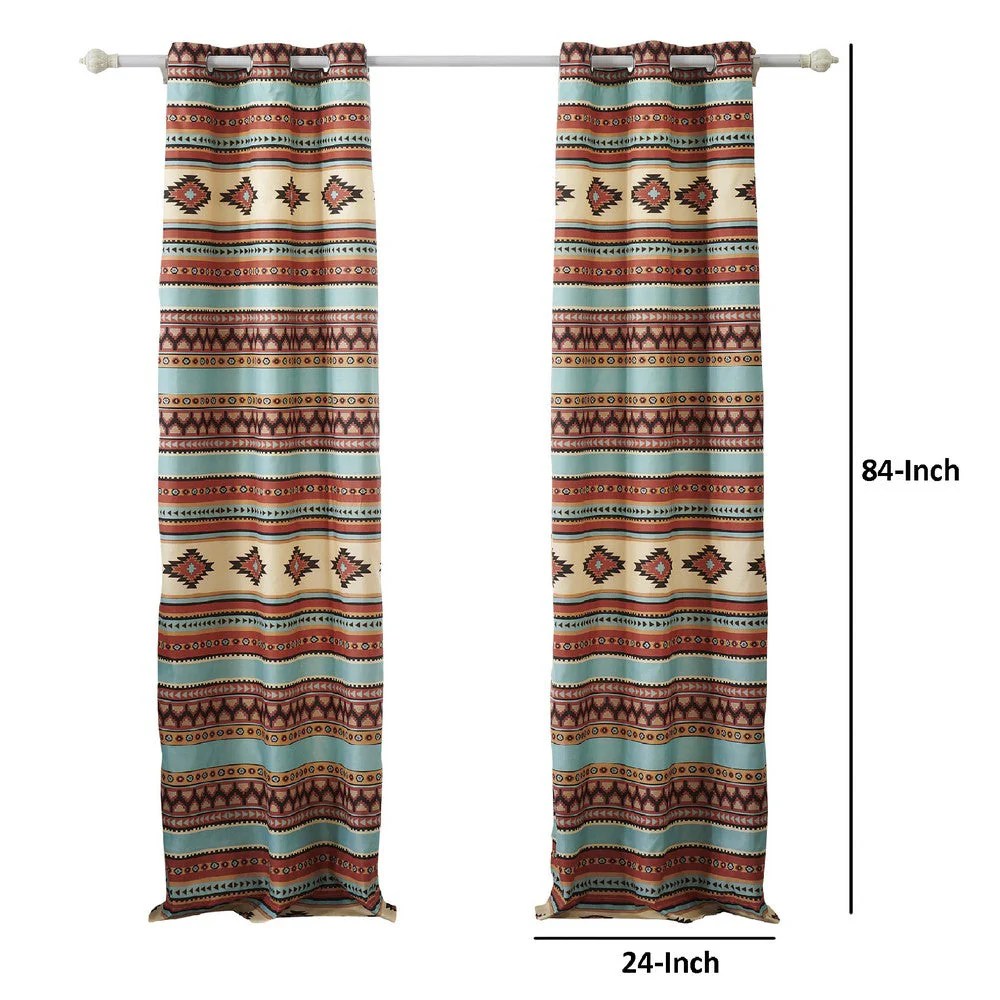 Porto 84 Inch Tropical Palm Leaf Curtains, Green & Blue, 2 Panels + Tiebacks, Microfiber, Lined, Machine Washable