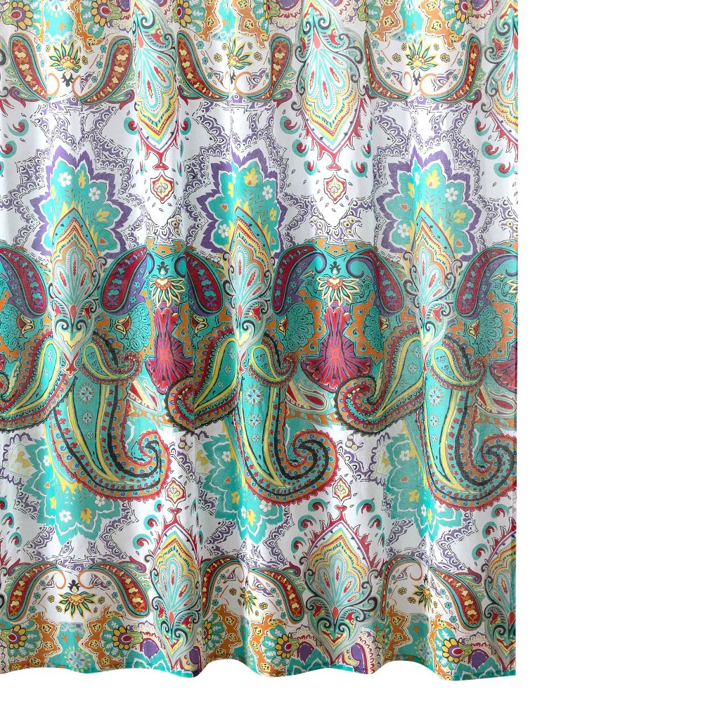 Vana 72x72 Inch Microfiber Shower Curtain - Blue Red Paisley Floral Print Bathroom Decor