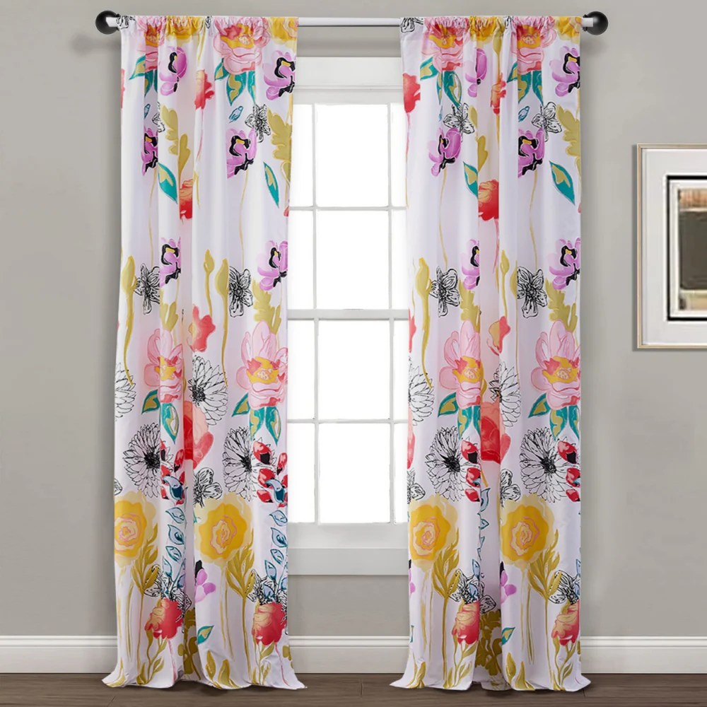 Minsk 84x42 Inch Gray Flower Curtains, Polyester, Lined, 2 Panels, Tiebacks, Vibrant Colors, Machine Washable