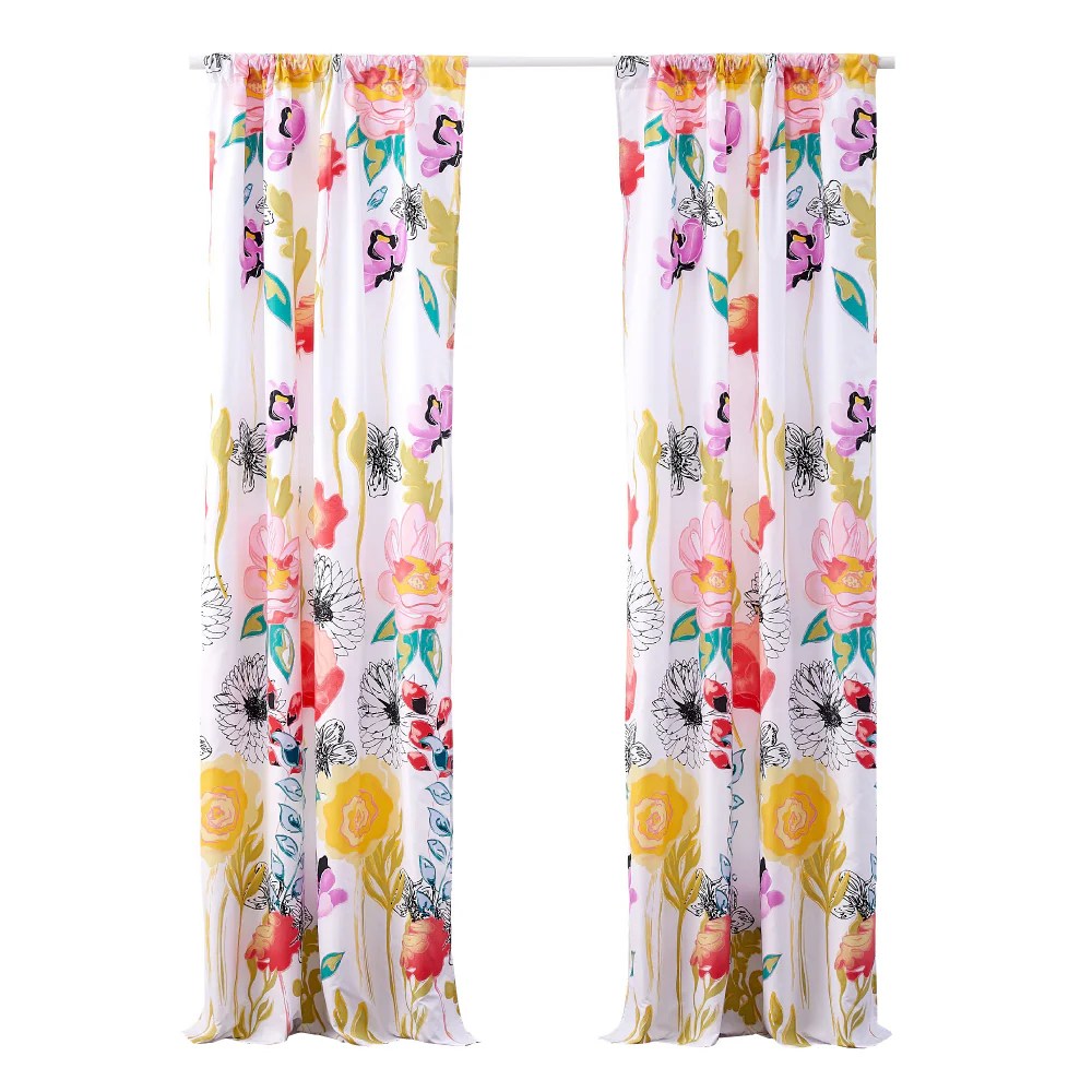 Minsk 84x42 Inch Gray Flower Curtains, Polyester, Lined, 2 Panels, Tiebacks, Vibrant Colors, Machine Washable
