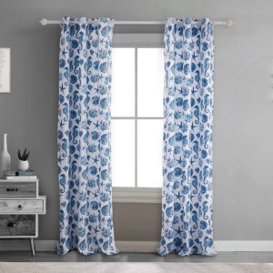All Nested Riga 84 Inch Blue Seashell Microfiber Window Curtains with Tiebacks - Coastal Decor Rod Pocket Panels (Set of 2)
