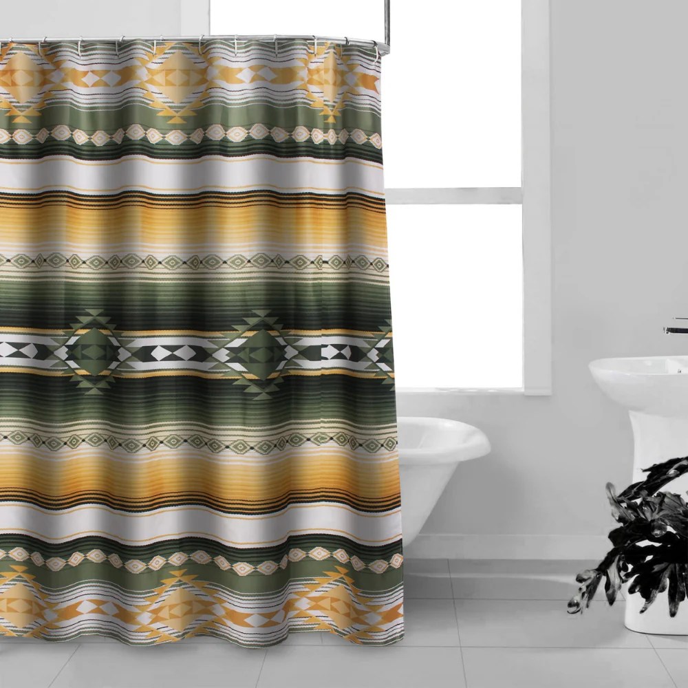 Jashua 72x72 Inch Southwest Shower Curtain, Yellow Stripe, Microfiber Polyester, Buttonhole, Modern Bathroom Decor