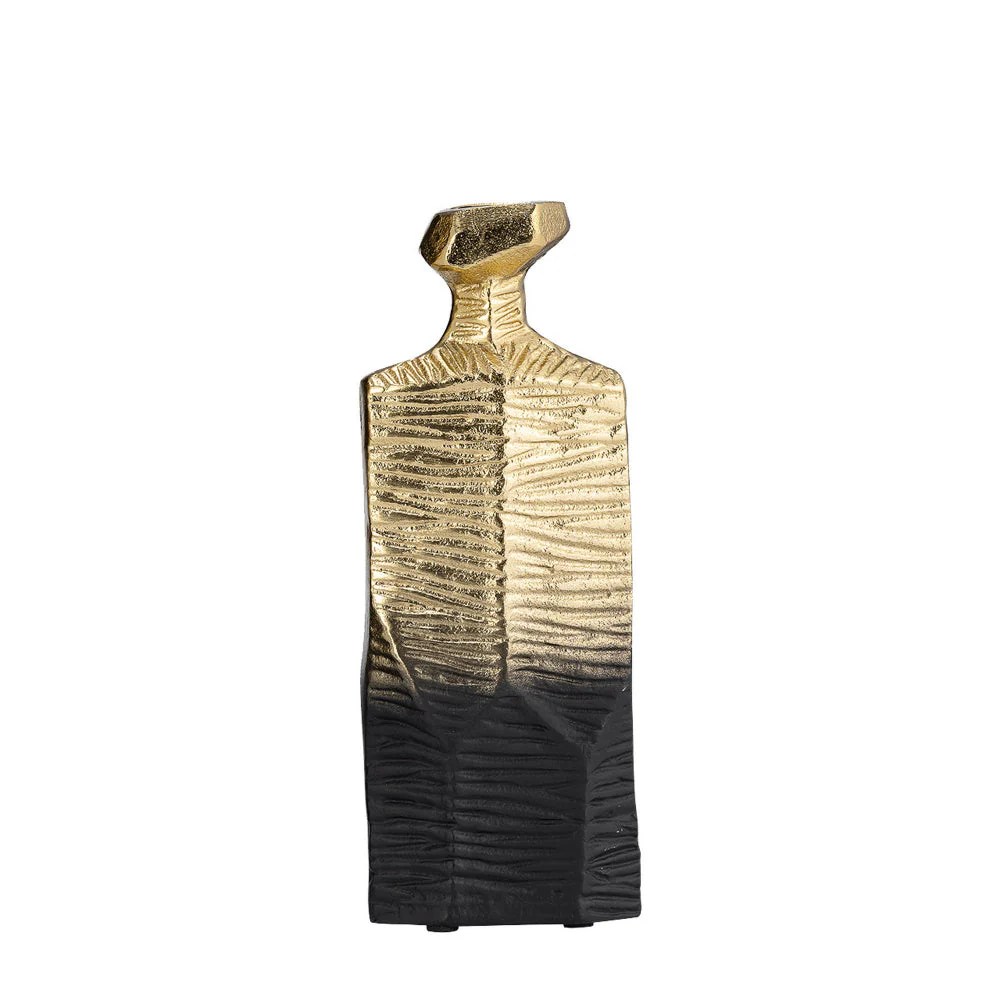 Kaya 9" Gold & Black Metal Vase - Square Geometric Accent Vase for Home Decor