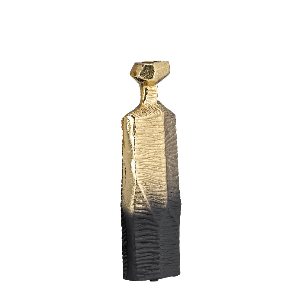 Kaya 9" Gold & Black Metal Vase - Square Geometric Accent Vase for Home Decor