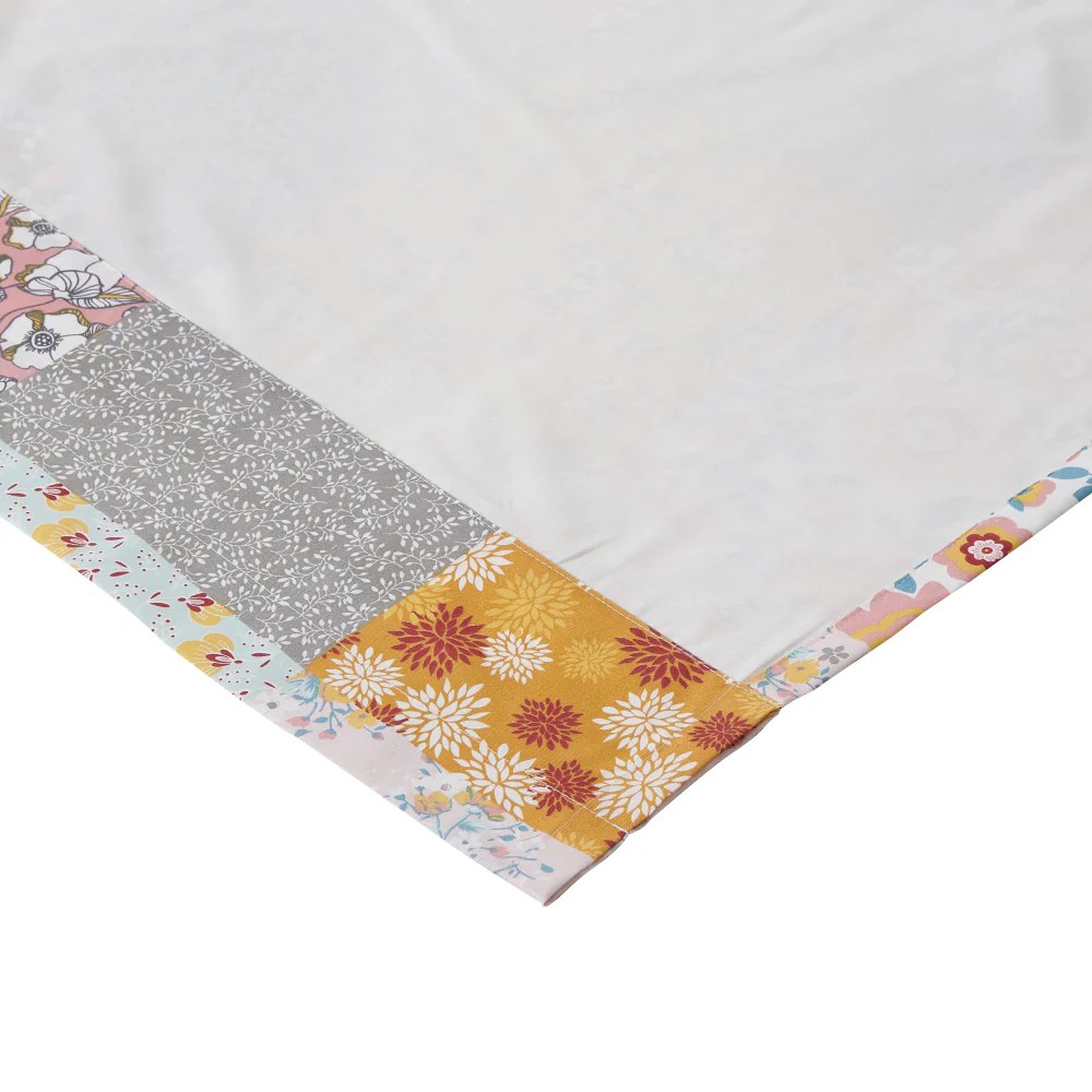 Turin 84 Inch Long Patchwork Flower Curtains, Brushed Microfiber, 2 Panels, Tiebacks, Privacy Liner, Rod Pocket, Multicolor Bohemian Decor
