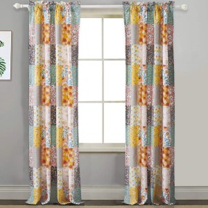 Turin 84 Inch Long Patchwork Flower Curtains, Brushed Microfiber, 2 Panels, Tiebacks, Privacy Liner, Rod Pocket, Multicolor Bohemian Decor