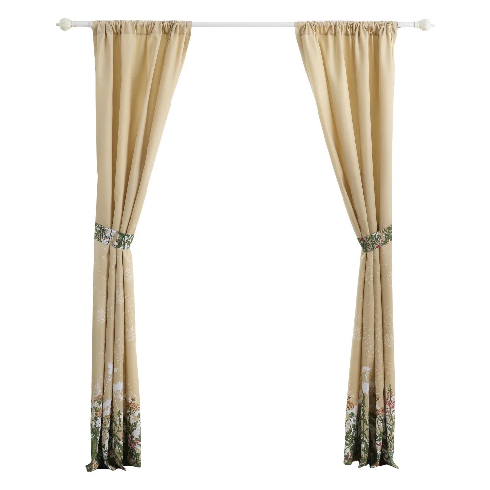 All Nested 84 Inch Beige Microfiber Wildflower Print Curtains, Set of 2 with Tiebacks - 42W x 84H Inch, Machine Washable, Lined for Privacy