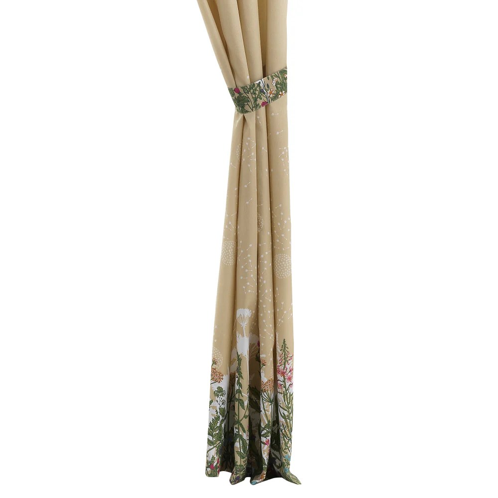 All Nested 84 Inch Beige Microfiber Wildflower Print Curtains, Set of 2 with Tiebacks - 42W x 84H Inch, Machine Washable, Lined for Privacy