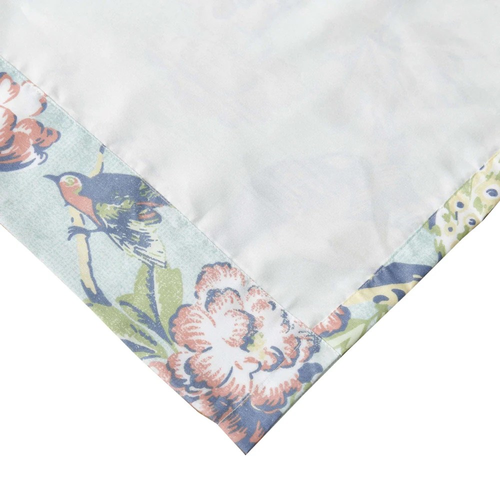 Eden 84" Green Microfiber Butterfly Songbird Window Curtains with Tiebacks - Privacy Liner, Rod Pocket, Botanical Floral Print