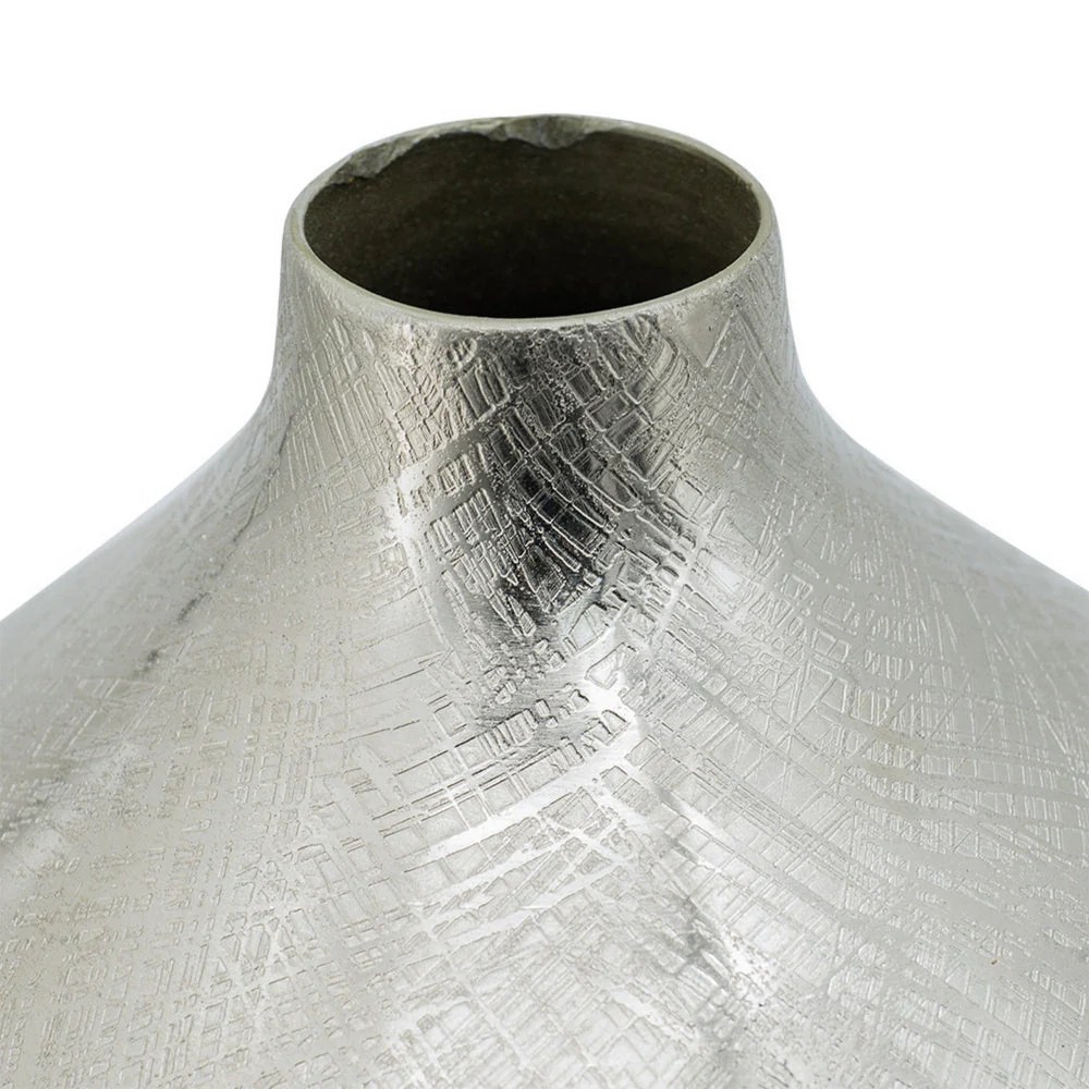 Silver Metal Vase, 14 Inch Tall, Modern Curved Bottleneck Vase, Aluminum, Decorative Flower Vase, Home Decor
