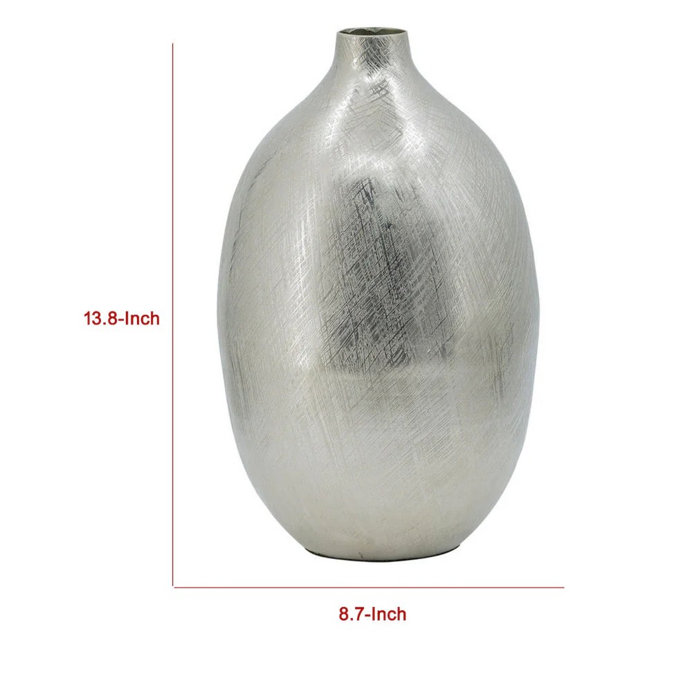 Silver Metal Vase, 14 Inch Tall, Modern Curved Bottleneck Vase, Aluminum, Decorative Flower Vase, Home Decor