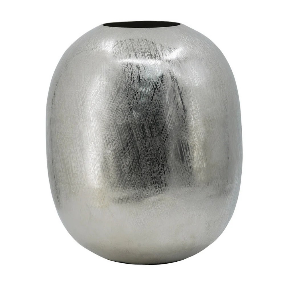 Chan 13" Silver Aluminum Metal Vase - Modern Round Curved Decorative Flower Vase for Home Decor