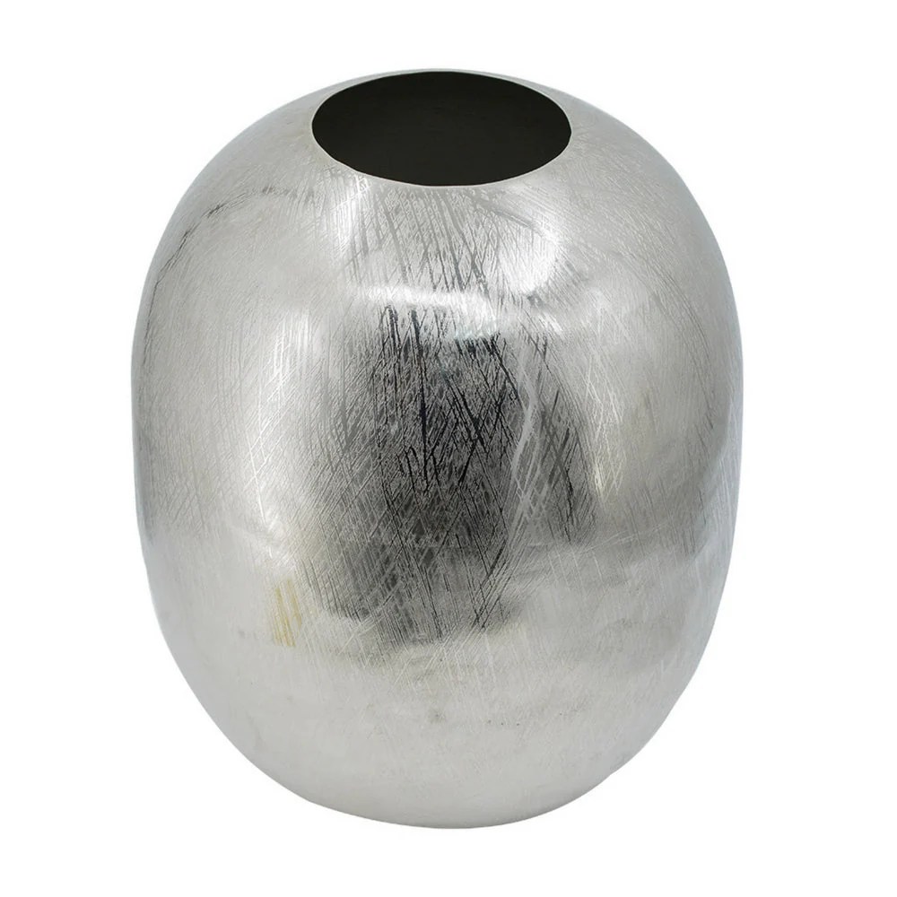 Chan 13" Silver Aluminum Metal Vase - Modern Round Curved Decorative Flower Vase for Home Decor