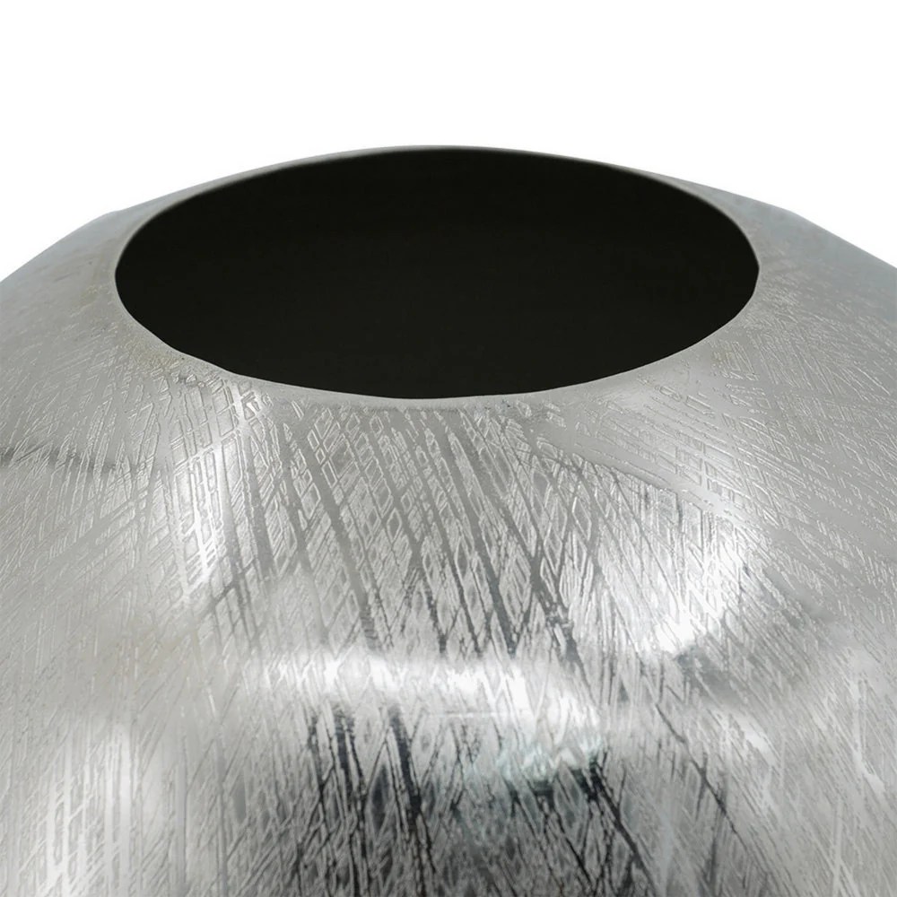 Chan 13" Silver Aluminum Metal Vase - Modern Round Curved Decorative Flower Vase for Home Decor