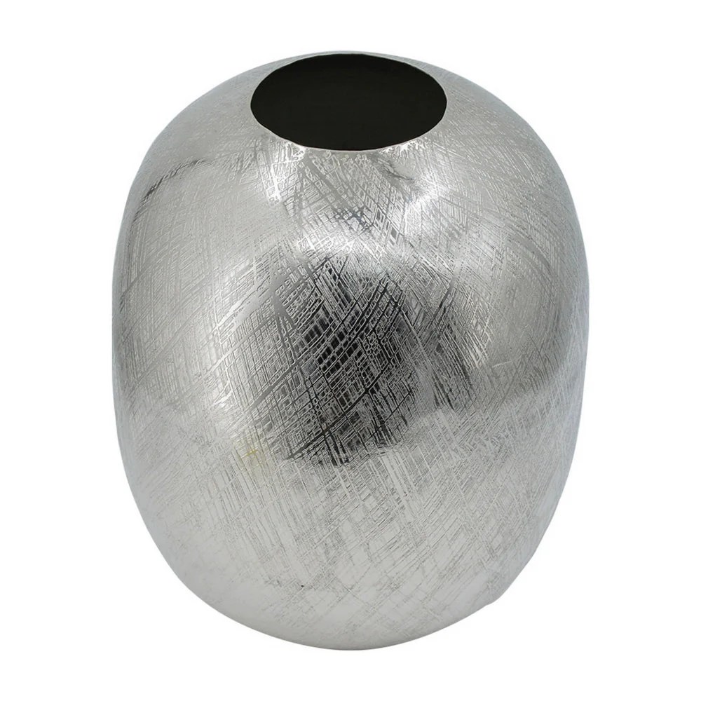 Chan 13" Silver Aluminum Metal Vase - Modern Round Curved Decorative Flower Vase for Home Decor