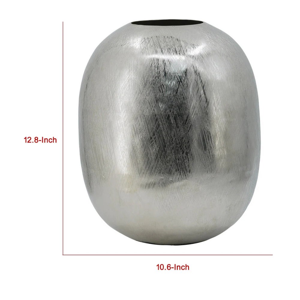 Chan 13" Silver Aluminum Metal Vase - Modern Round Curved Decorative Flower Vase for Home Decor