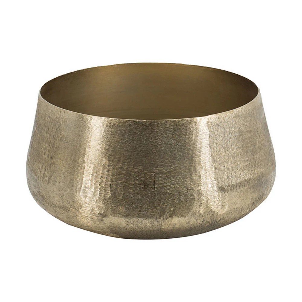 Gold Metal Decorative Bowls Set of 2 - Aluminum, Curved, Hammered Texture, Vintage Style, 12.2" & 9.4"