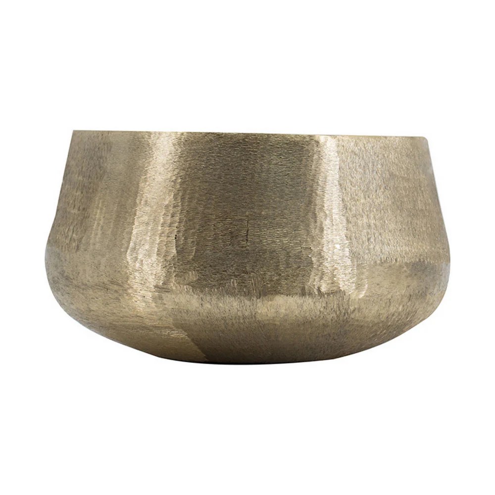 Gold Metal Decorative Bowls Set of 2 - Aluminum, Curved, Hammered Texture, Vintage Style, 12.2" & 9.4"