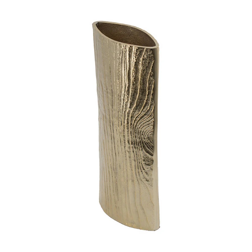 15-Inch Gold Aluminum Vase - Modern Decorative Flower Vase with Tree Trunk Texture - Rustic & Elegant Home Decor