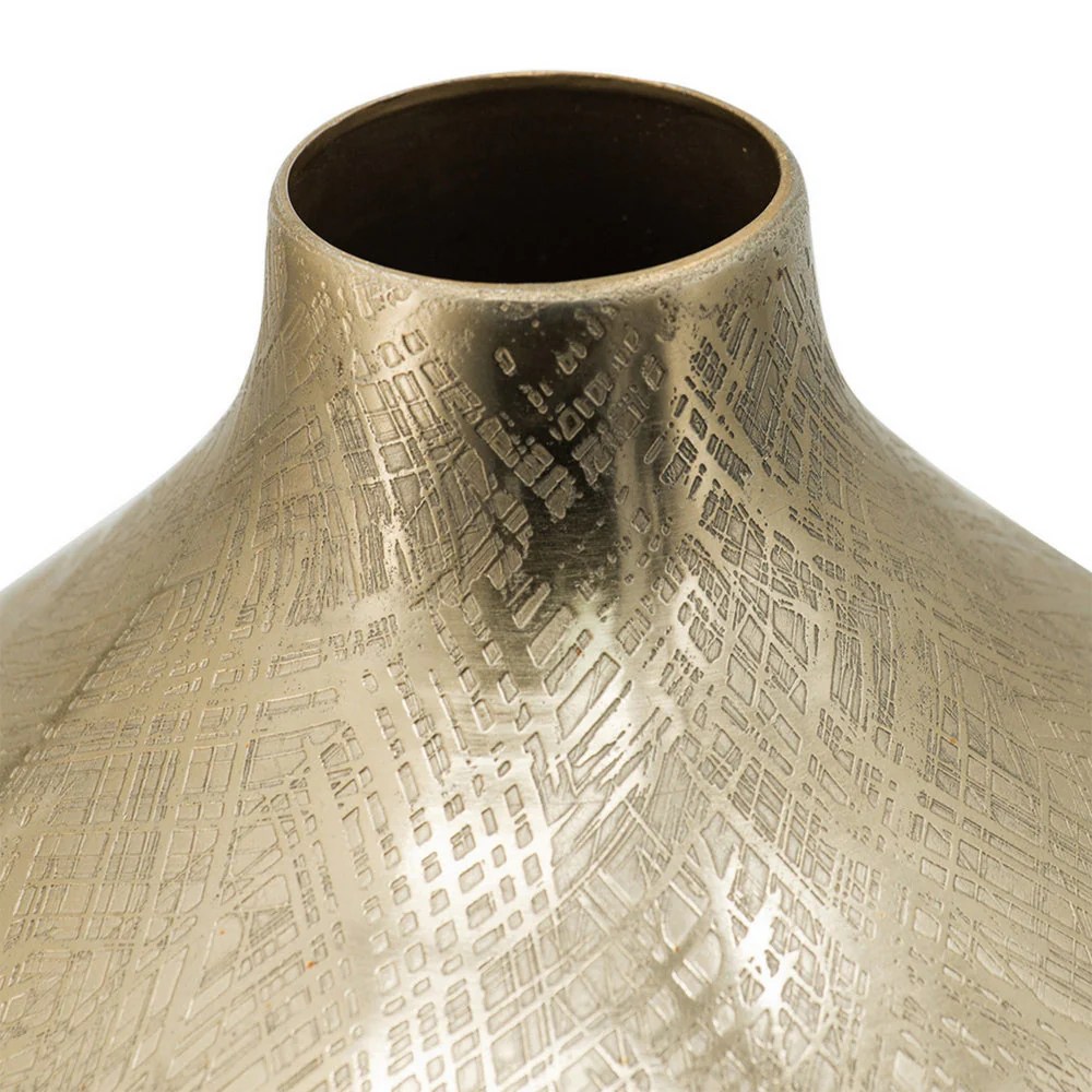 Gold Metal Vase, 14 Inch Tall, Modern, Curved, Bottleneck, Aluminum, Decorative Flower Vase