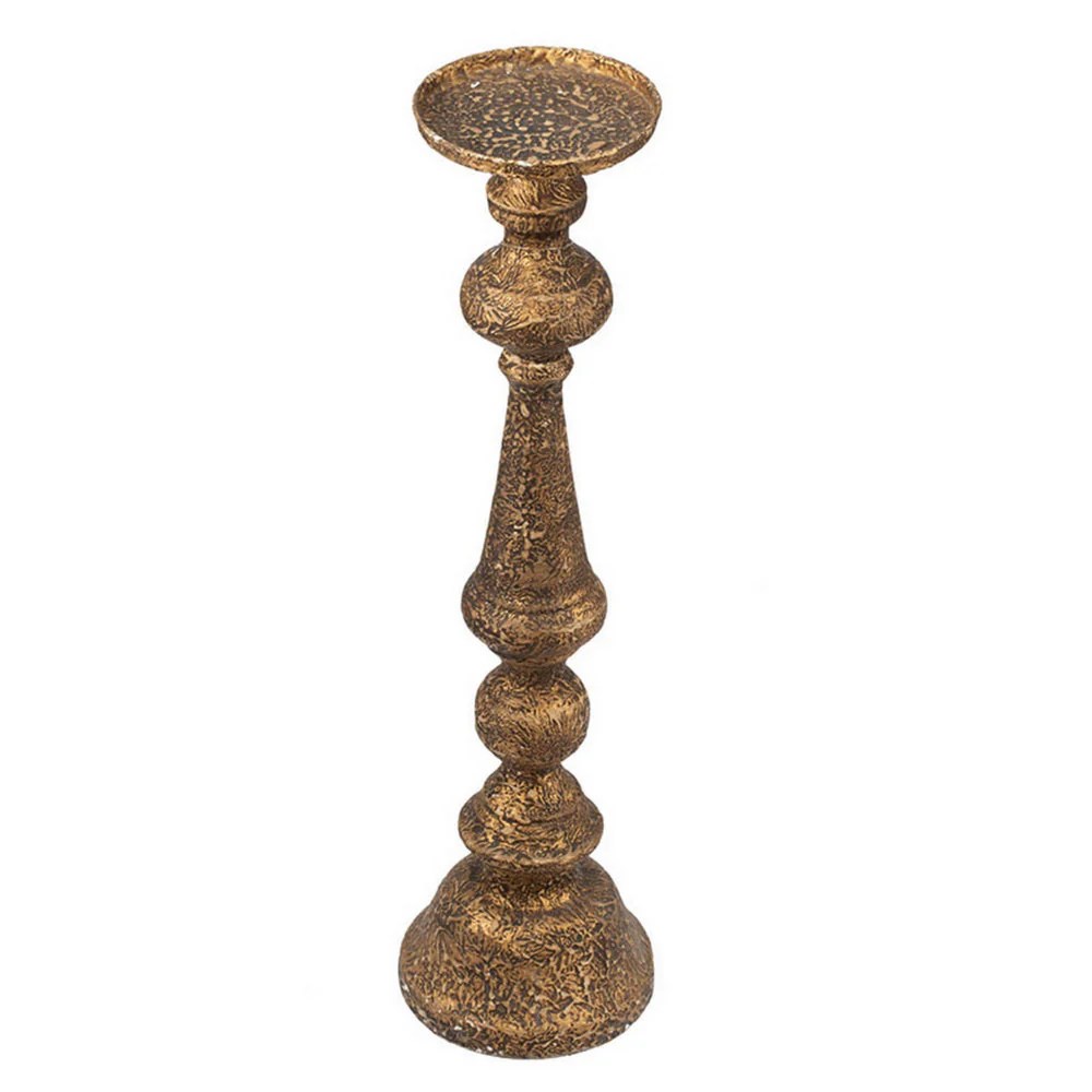 Mia 24" Antique Brass Metal Pillar Candle Holder - Turned Pedestal, Vintage Style, Bronze, Rustic, Decorative Accessory