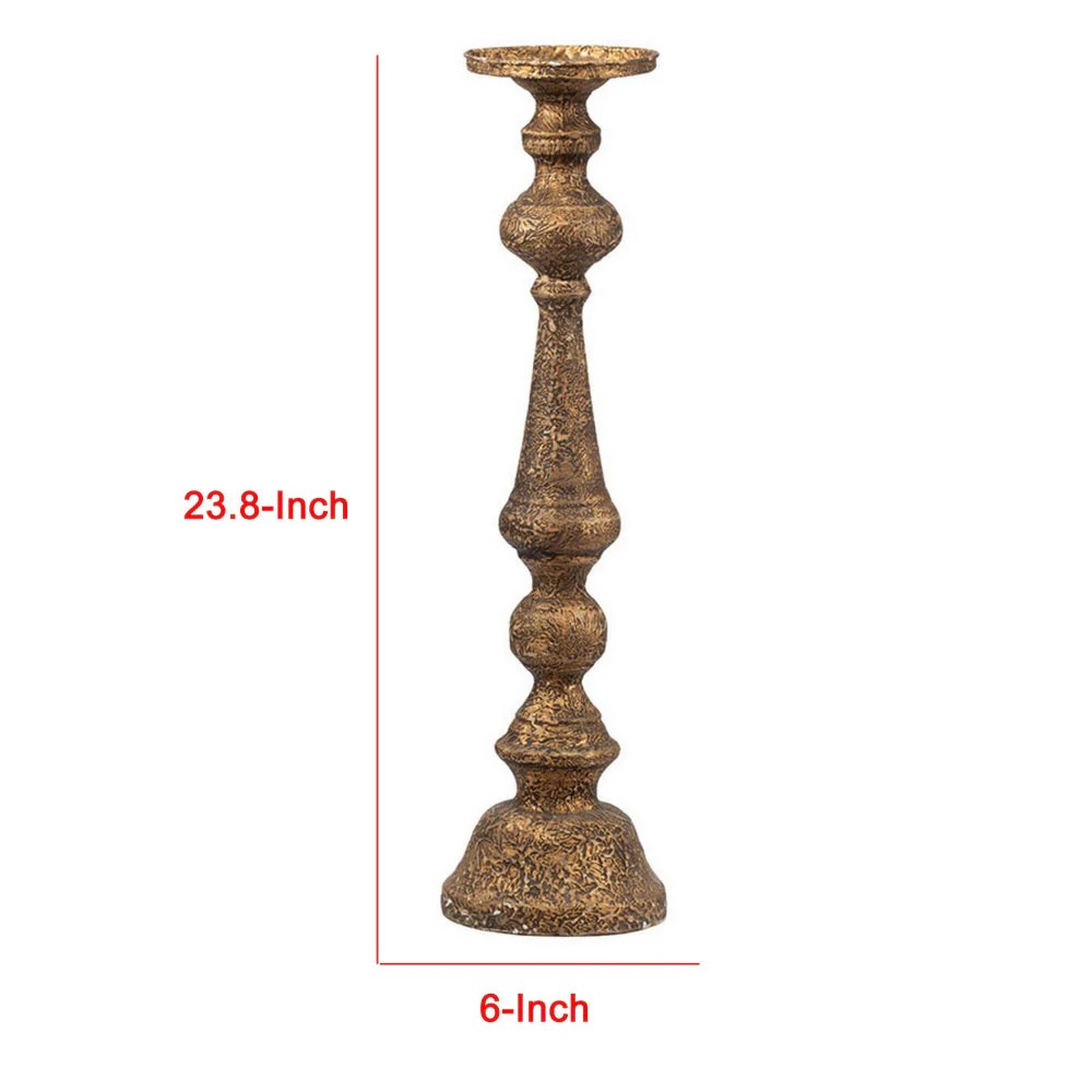 Mia 24" Antique Brass Metal Pillar Candle Holder - Turned Pedestal, Vintage Style, Bronze, Rustic, Decorative Accessory
