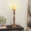 Mia 24" Antique Brass Metal Pillar Candle Holder - Turned Pedestal, Vintage Style, Bronze, Rustic, Decorative Accessory