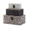 Leo 3-Piece Decorative Storage Box Set - Vintage Floral MDF Boxes with Vegan Leather Lining & Metal Locks - Black & Gray