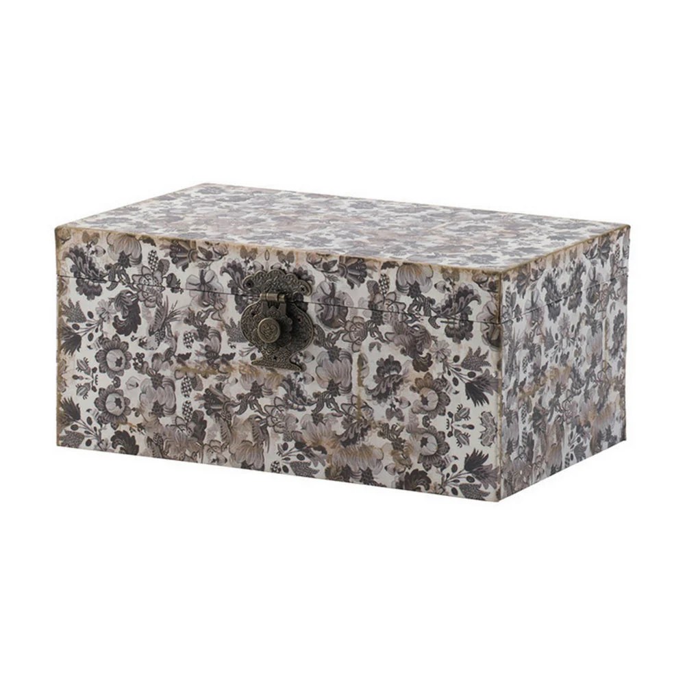 Leo 3-Piece Decorative Storage Box Set - Vintage Floral MDF Boxes with Vegan Leather Lining & Metal Locks - Black & Gray