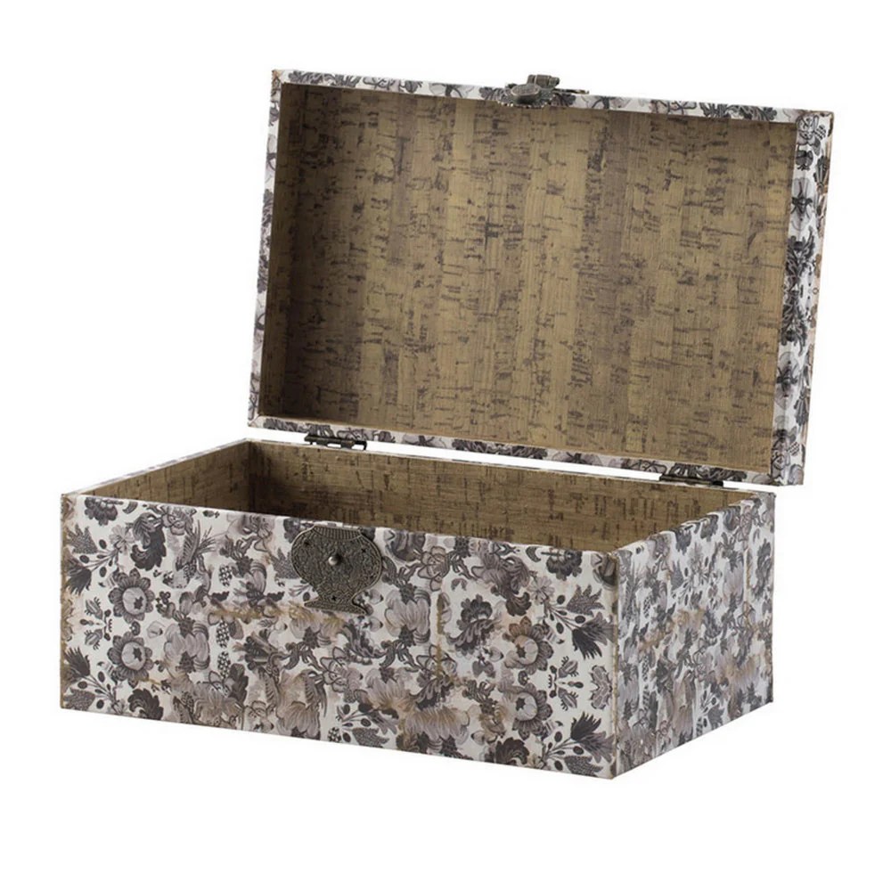 Leo 3-Piece Decorative Storage Box Set - Vintage Floral MDF Boxes with Vegan Leather Lining & Metal Locks - Black & Gray