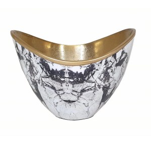 Sinzo 10" Gold Aluminum Decorative Bowl - Marble Texture, Modern, Lightweight, Watertight, Gray/White/Gold, 9.8L x 9.8W x 7.3H