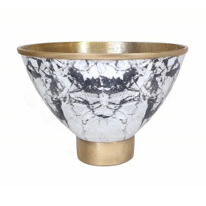 Sinzo 10" Gold Aluminum Decorative Bowl - Marble Textured, Black/White, Modern Centerpiece, Lightweight, Watertight