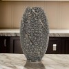 14 Inch Black Aluminum Vase - Tall Curved Cut Out Design, Vintage Style, Decorative Home Decor Accent