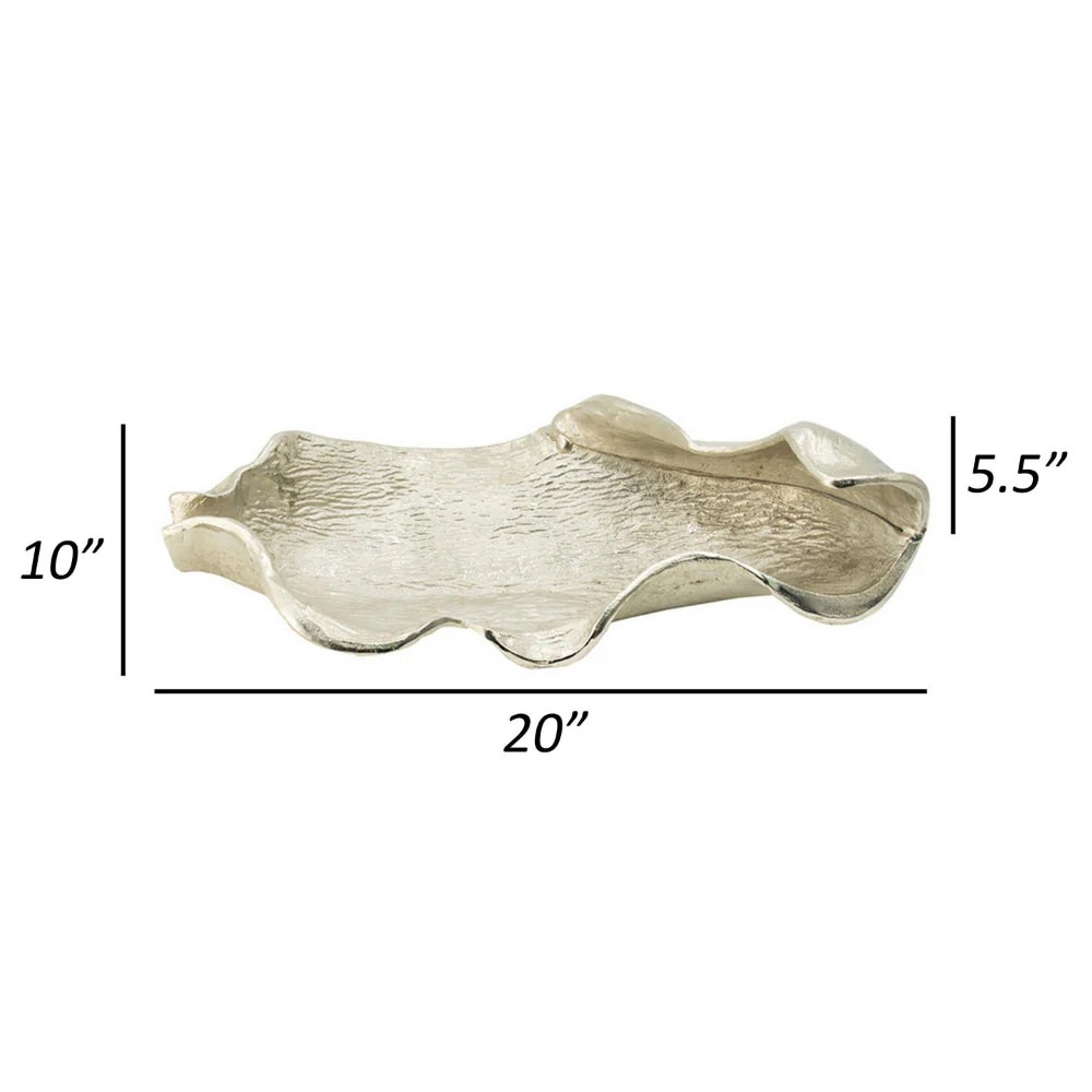 20" Aluminum Decorative Platter, Gold Nickel Leaf Design Serving Tray, Contemporary Catchall, Modern Home Decor