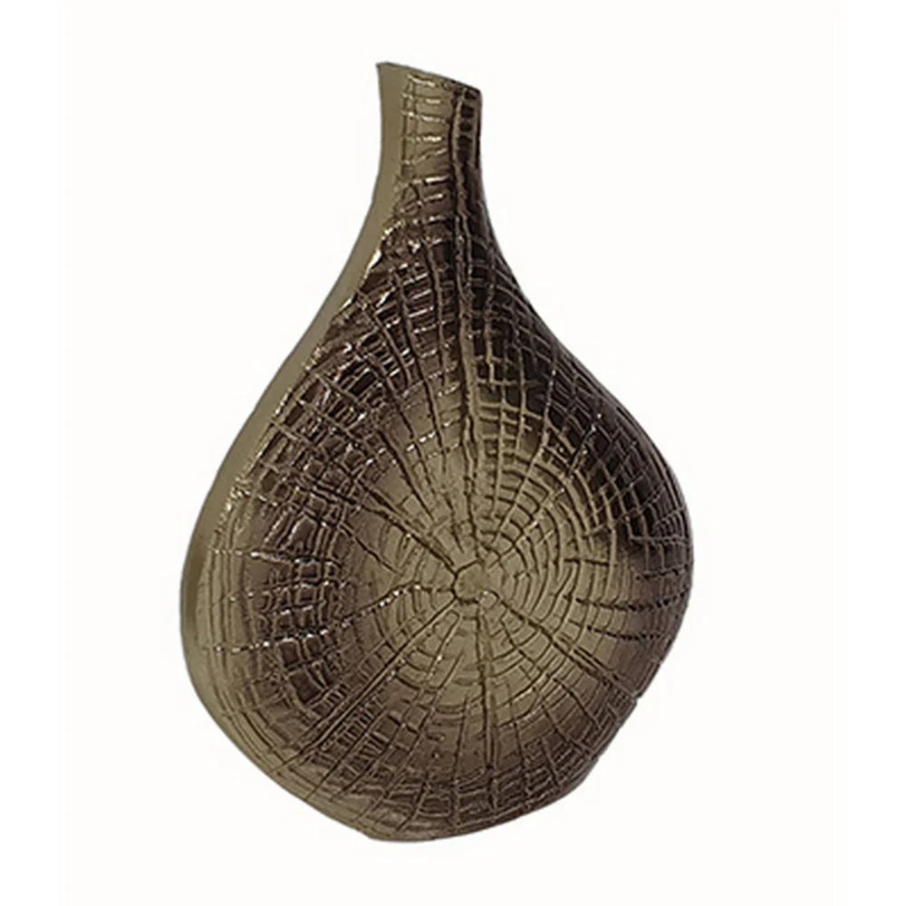 Zelo 11 Inch Gold Aluminum Decorative Vase, Webbed Design, Bottleneck, Ombre, Modern Home Decor