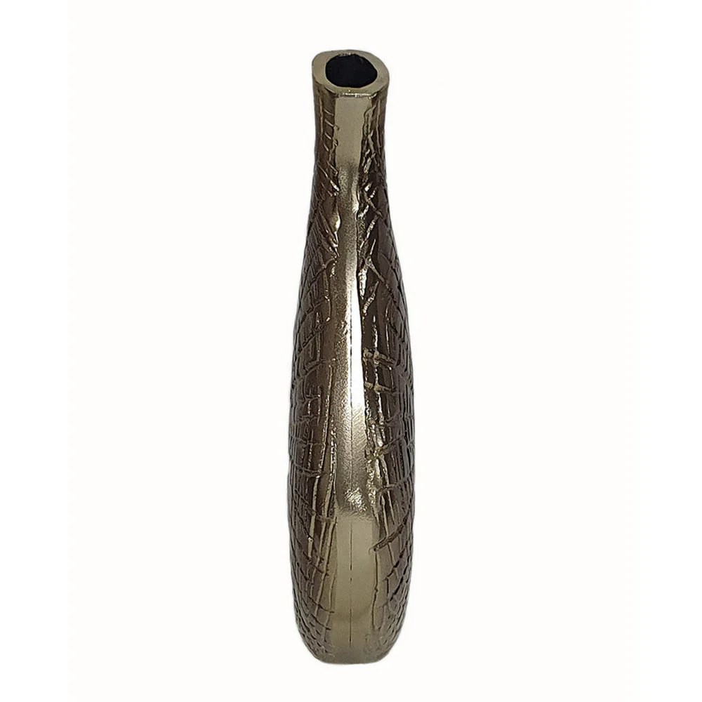 Zelo 11 Inch Gold Aluminum Decorative Vase, Webbed Design, Bottleneck, Ombre, Modern Home Decor