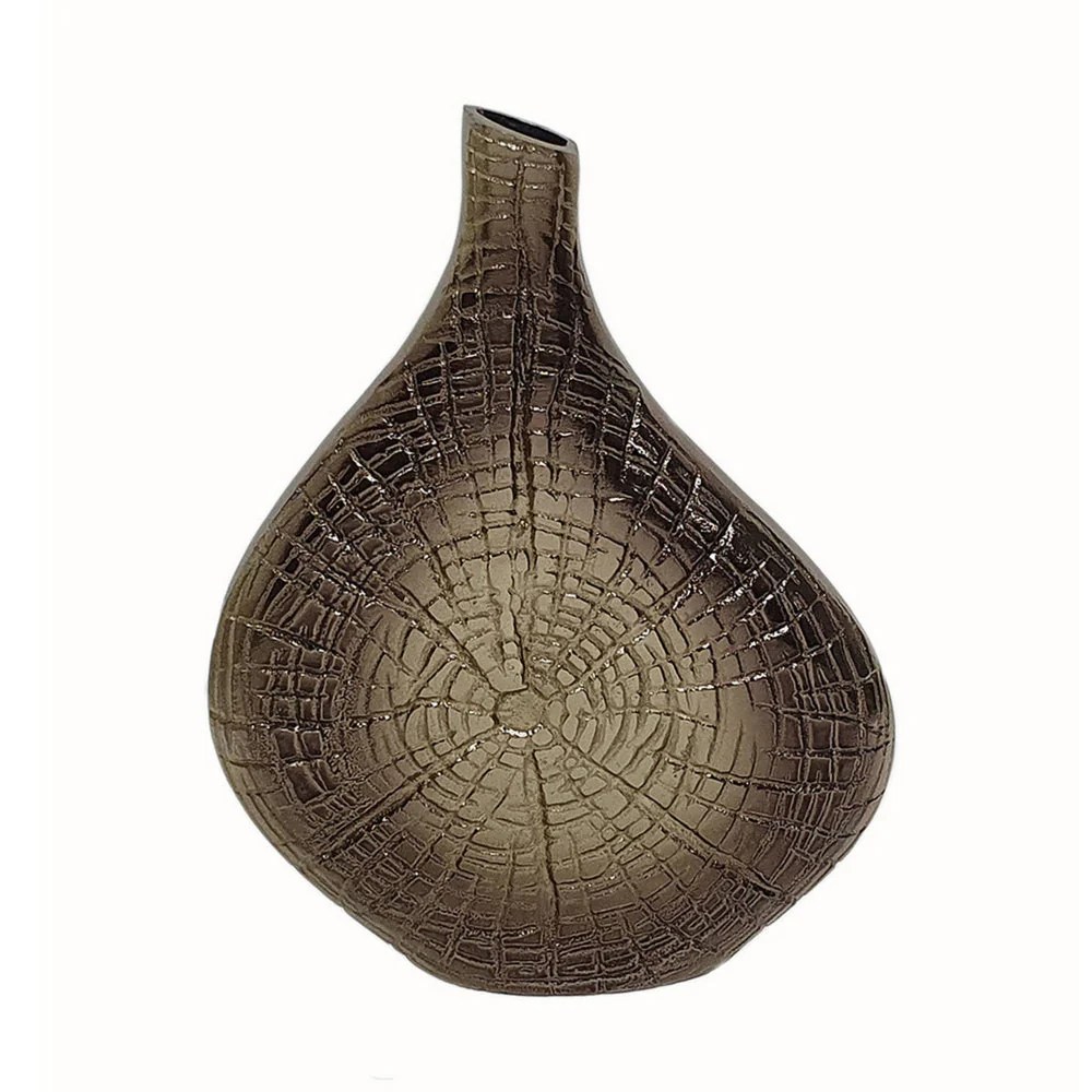 Zelo 11 Inch Gold Aluminum Decorative Vase, Webbed Design, Bottleneck, Ombre, Modern Home Decor