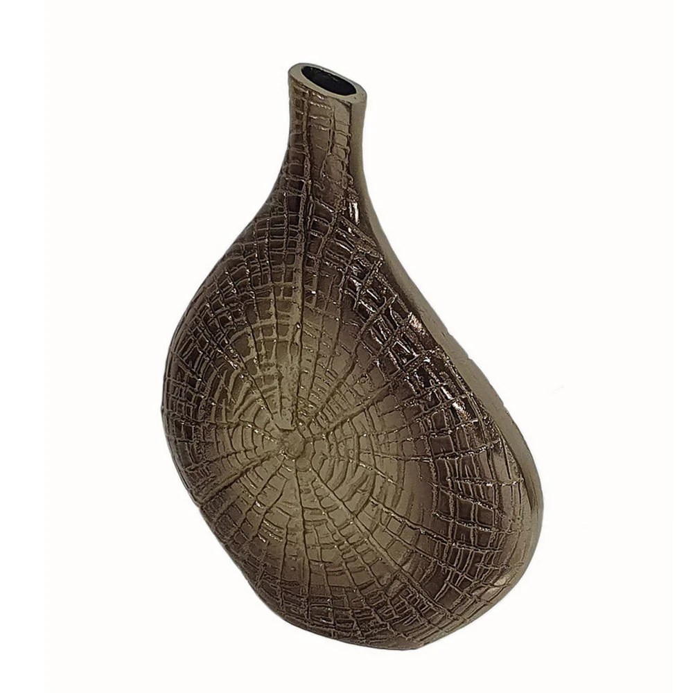 Zelo 11 Inch Gold Aluminum Decorative Vase, Webbed Design, Bottleneck, Ombre, Modern Home Decor