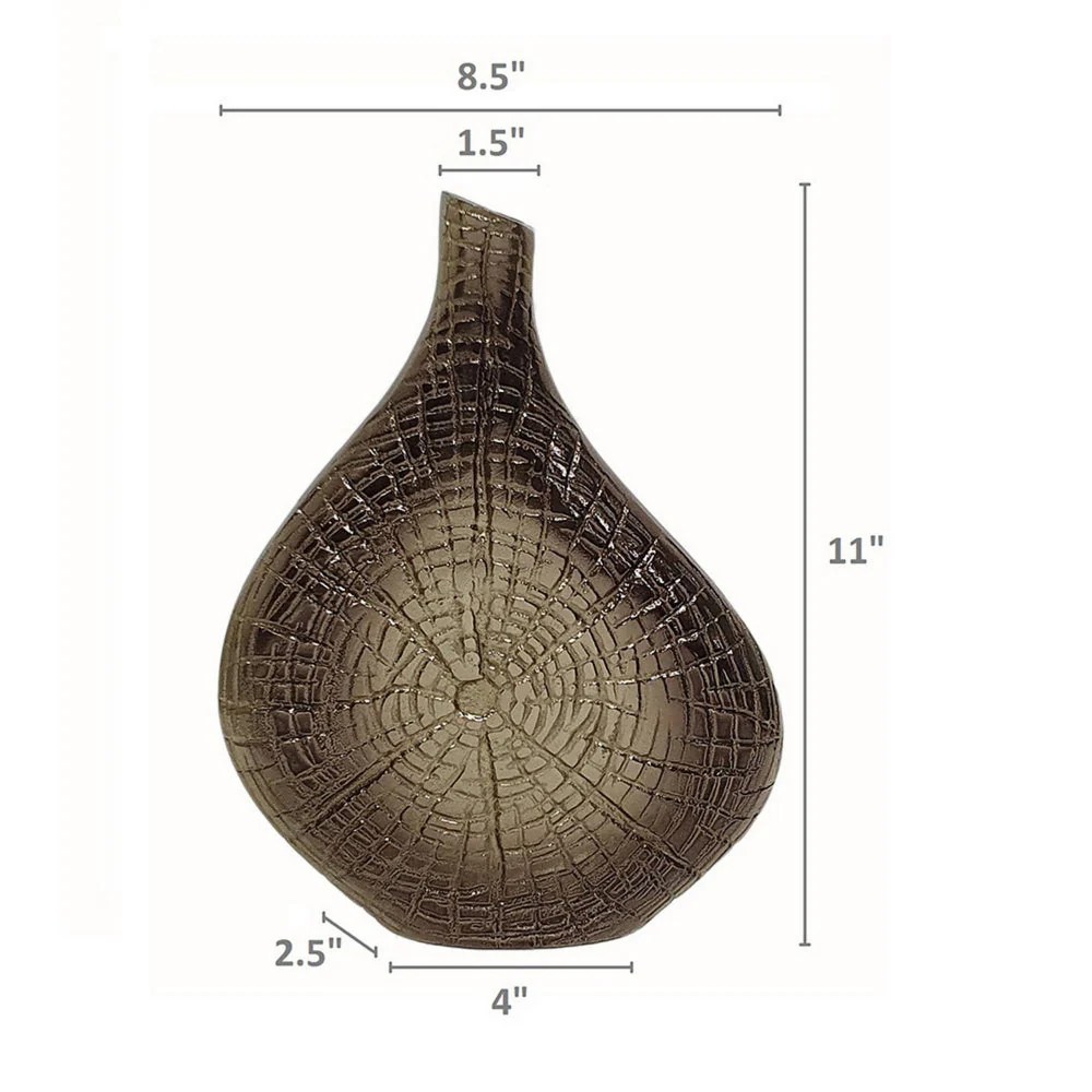 Zelo 11 Inch Gold Aluminum Decorative Vase, Webbed Design, Bottleneck, Ombre, Modern Home Decor