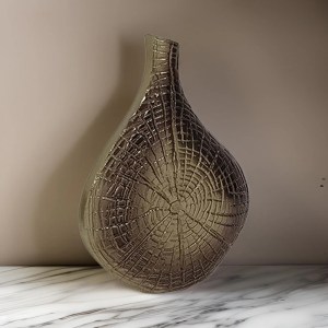 Zelo 11 Inch Gold Aluminum Decorative Vase, Webbed Design, Bottleneck, Ombre, Modern Home Decor