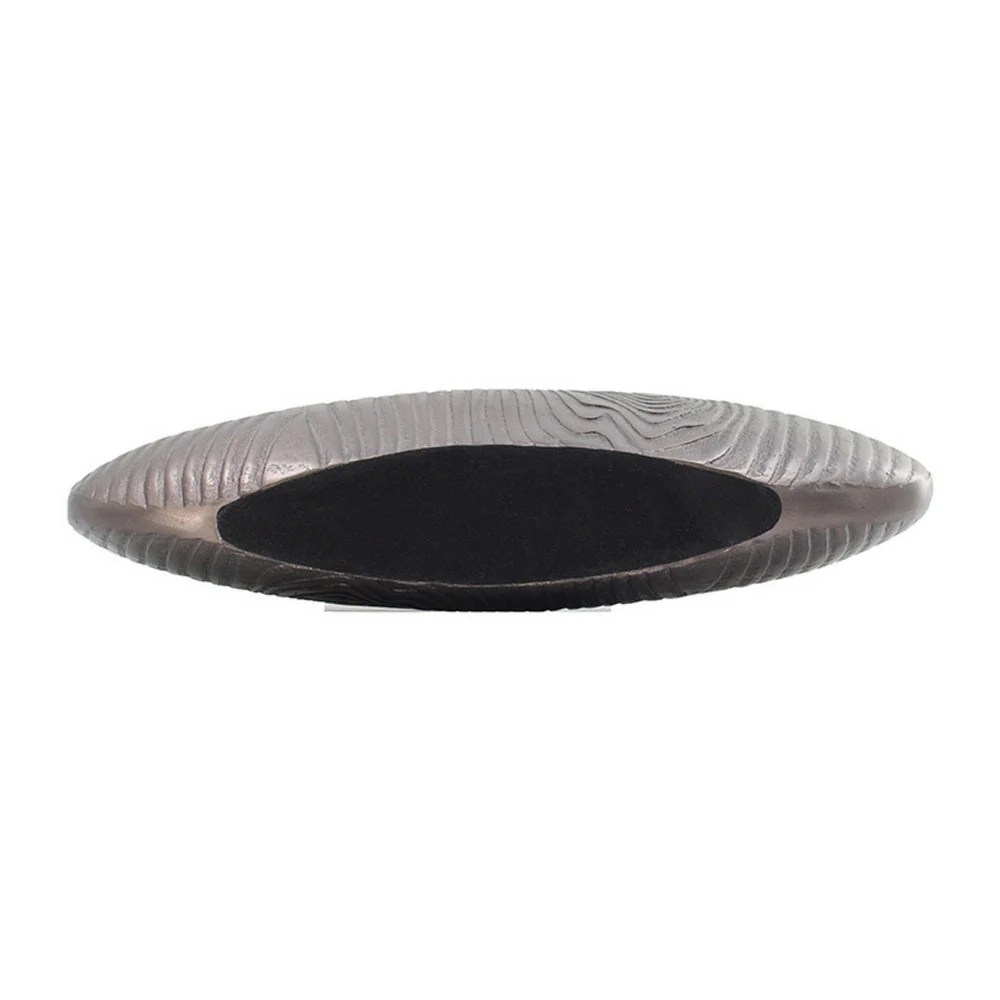 18" Gray Aluminum Oval Disc Vase - Modern Wenge Wood Texture Decorative Vase for Home Decor